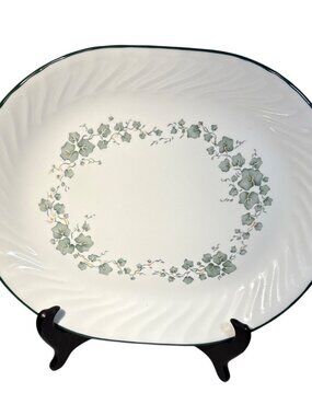 Corelle By Corning Serving Platter Callaway White Swirl Green Ivy & Trim Oval 12